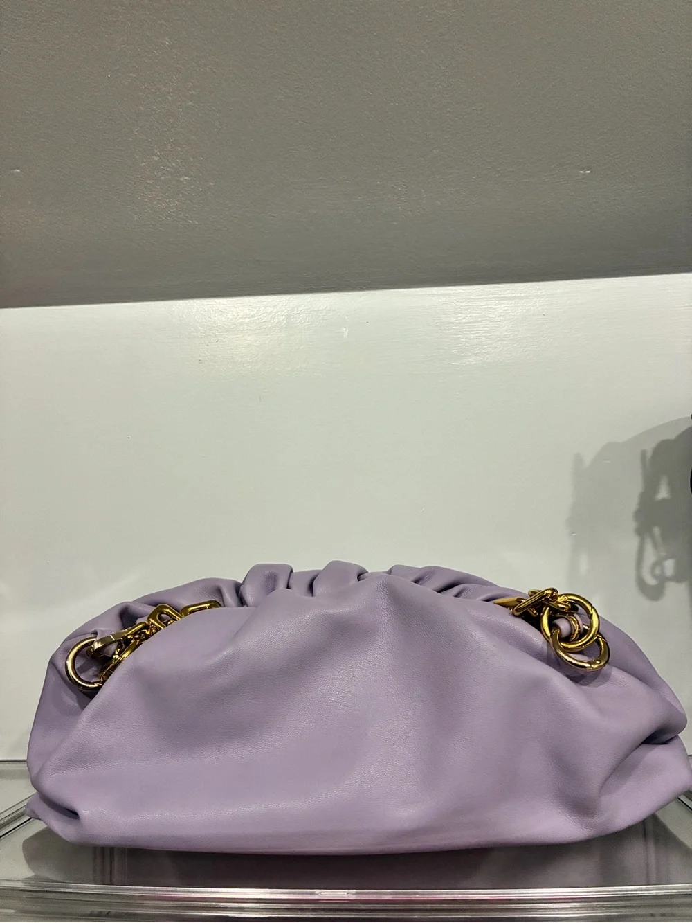 Lavender Soft Ruched Shoulder Bag with Gold Chain